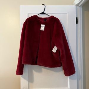 Faux Fur. Burgundy coat.